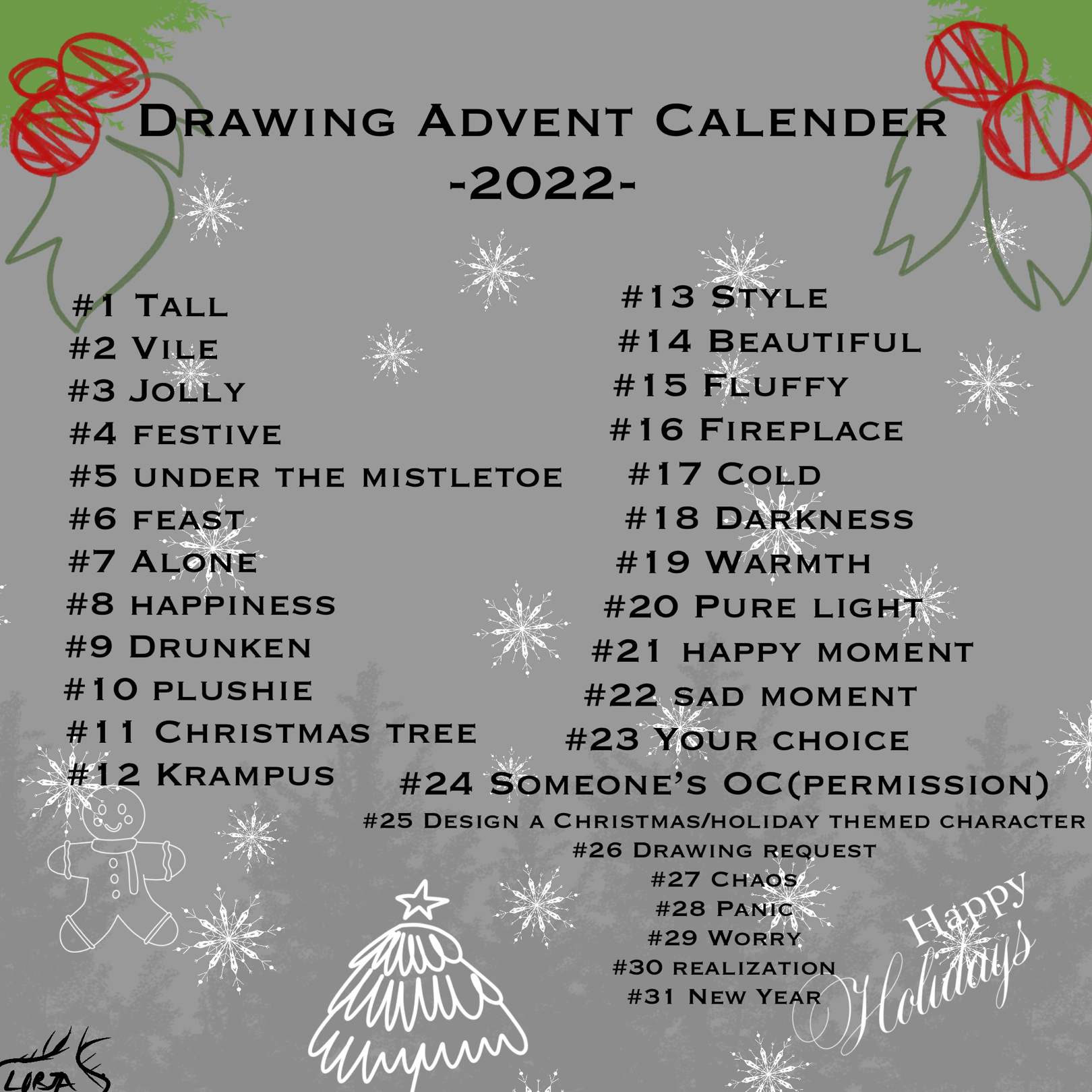 High Quality ADVENT CALENDER (drawing prompts really) Blank Meme Template