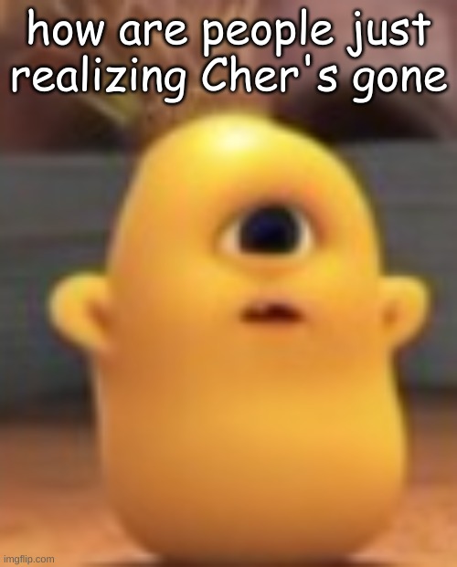 (and i just realized she's existing on her alt nvm this) | how are people just realizing Cher's gone | image tagged in ugly lil potato skrunkle | made w/ Imgflip meme maker