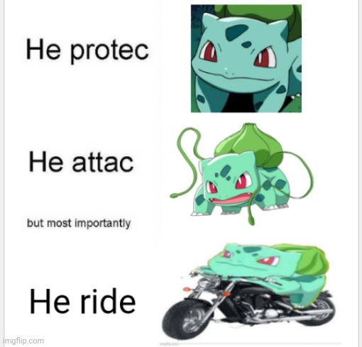 He ride. | image tagged in pokemon,gaming,anime,motorcycle | made w/ Imgflip meme maker
