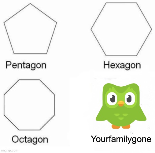 Duolingo be like | Yourfamilygone | image tagged in memes,pentagon hexagon octagon | made w/ Imgflip meme maker