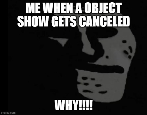 No more object shows :'( | ME WHEN A OBJECT SHOW GETS CANCELED; WHY!!!! | image tagged in depressed trollface | made w/ Imgflip meme maker