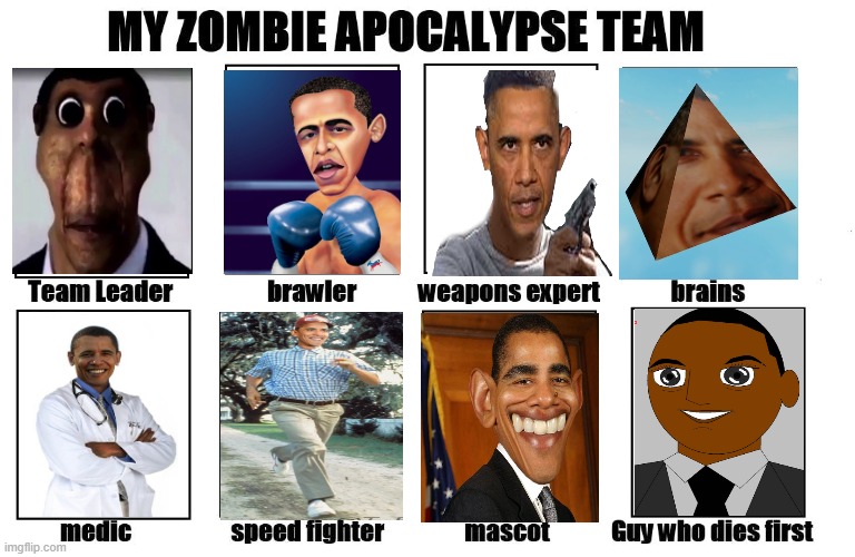 Obama team | image tagged in my zombie apocalypse team,memes | made w/ Imgflip meme maker