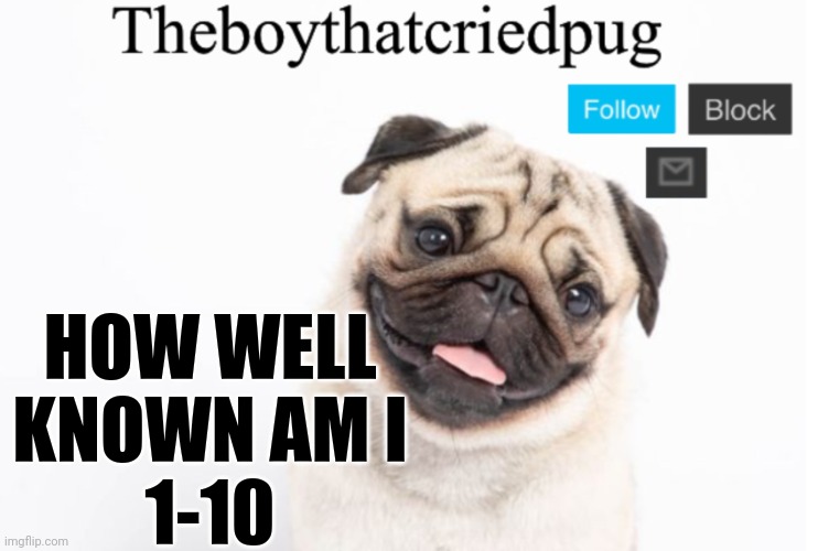 Theboythatcriedpug | HOW WELL KNOWN AM I
1-10 | image tagged in theboythatcriedpug | made w/ Imgflip meme maker