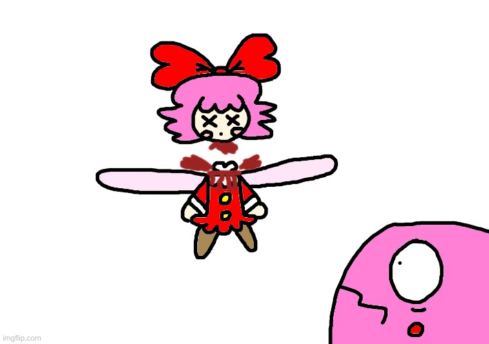 Ribbon gets her head decapitated | image tagged in kirby,gore,fanart,blood,funny,cute | made w/ Imgflip meme maker