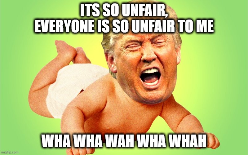 Doesnt maga ever get tired of the constant whining and complaining like a baby? | ITS SO UNFAIR, EVERYONE IS SO UNFAIR TO ME; WHA WHA WAH WHA WHAH | image tagged in cry baby trump,memes,maga,politics,whiners,cry | made w/ Imgflip meme maker
