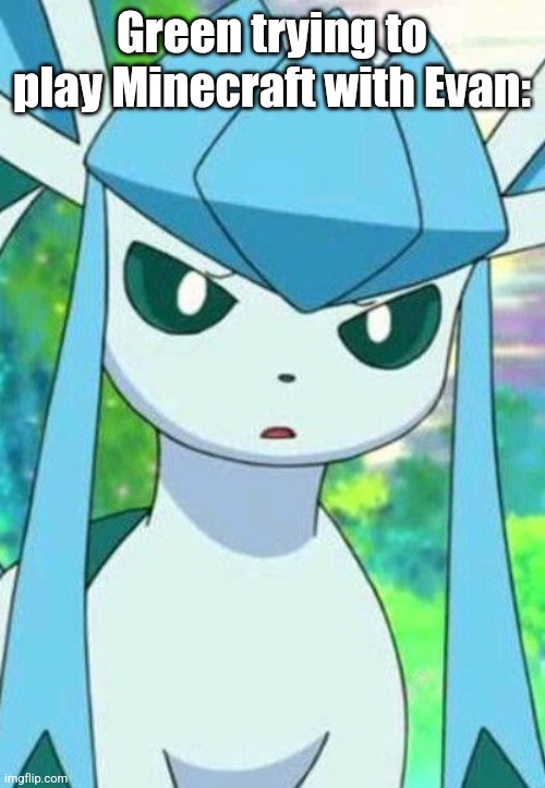 Glaceon confused | Green trying to play Minecraft with Evan: | image tagged in glaceon confused | made w/ Imgflip meme maker