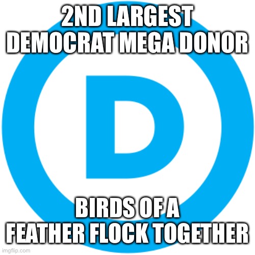 DNC logo | 2ND LARGEST DEMOCRAT MEGA DONOR BIRDS OF A FEATHER FLOCK TOGETHER | image tagged in dnc logo | made w/ Imgflip meme maker