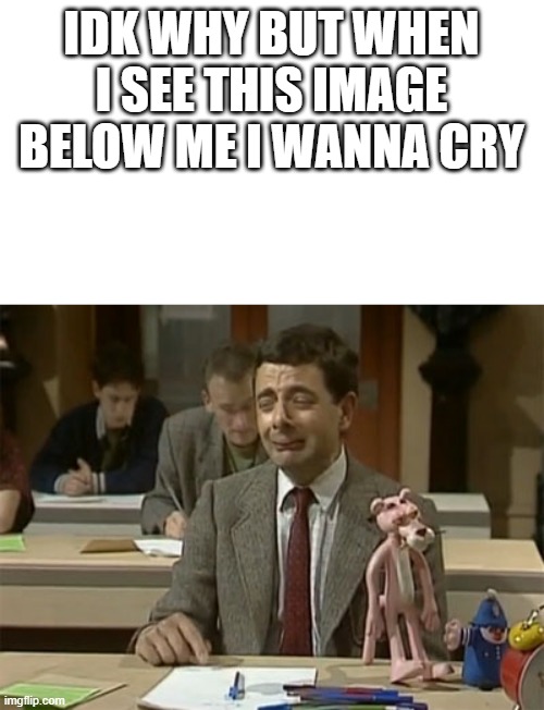 Mr Bean during exam | IDK WHY BUT WHEN I SEE THIS IMAGE BELOW ME I WANNA CRY | image tagged in mr bean during exam | made w/ Imgflip meme maker