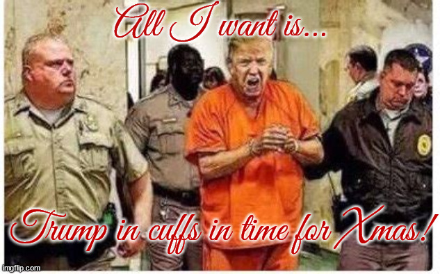 Christmas Card.. | All I want is... Trump in cuffs in time for Xmas! | image tagged in donald trump,handcuffs,arrested,locked up,maga | made w/ Imgflip meme maker