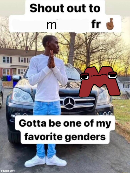 Shout out to.... Gotta be one of my favorite genders | m | image tagged in shout out to gotta be one of my favorite genders | made w/ Imgflip meme maker