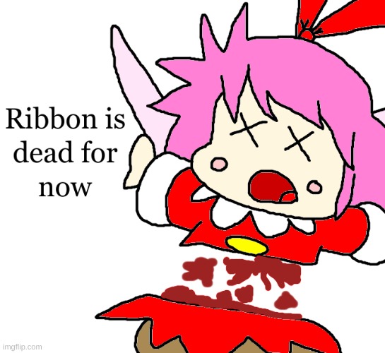 Ribbon dies (I drew this) | image tagged in kirby,ribbon,gore,blood,funny,cute | made w/ Imgflip meme maker