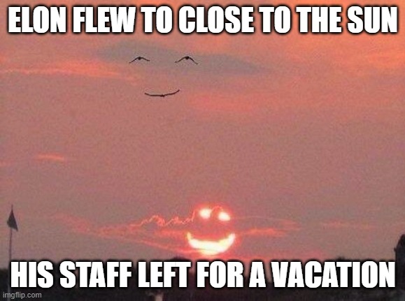 Twitter RIP | ELON FLEW TO CLOSE TO THE SUN; HIS STAFF LEFT FOR A VACATION | image tagged in funny memes | made w/ Imgflip meme maker