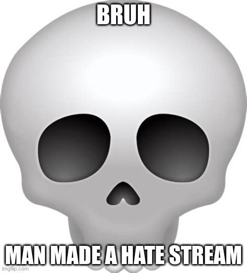 This guy- (link in comments, also, check that wierd description man...) | BRUH; MAN MADE A HATE STREAM | image tagged in skull emoji | made w/ Imgflip meme maker