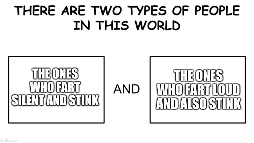 There are two types of people in this world | THE ONES WHO FART SILENT AND STINK THE ONES WHO FART LOUD AND ALSO STINK | image tagged in there are two types of people in this world | made w/ Imgflip meme maker