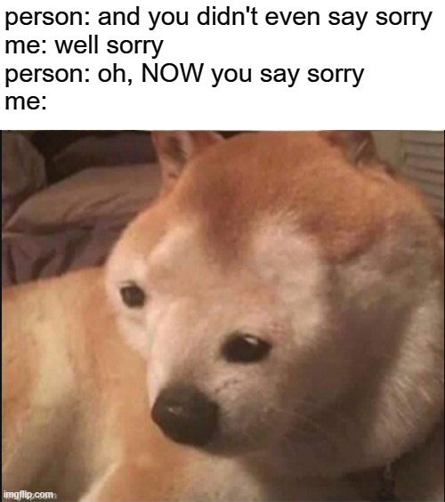bruh | person: and you didn't even say sorry
me: well sorry
person: oh, NOW you say sorry
me: | image tagged in confused noise | made w/ Imgflip meme maker