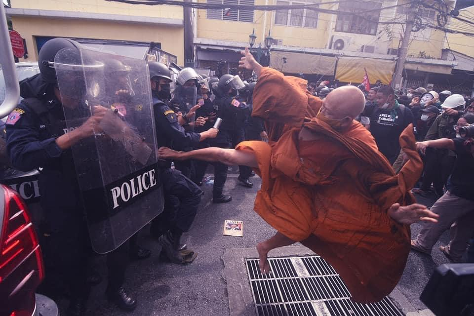 Monk Kicking Police Blank Meme Template