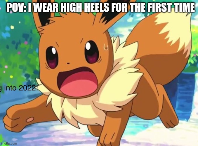 Pov: | POV: I WEAR HIGH HEELS FOR THE FIRST TIME | image tagged in pov,eevee,falling | made w/ Imgflip meme maker