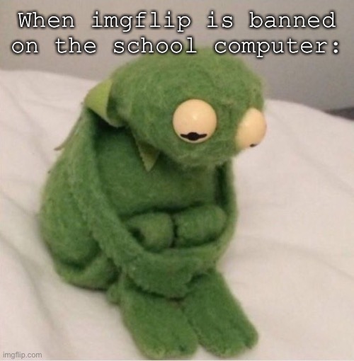 I’m using my phone- | When imgflip is banned on the school computer: | image tagged in sad kermit | made w/ Imgflip meme maker