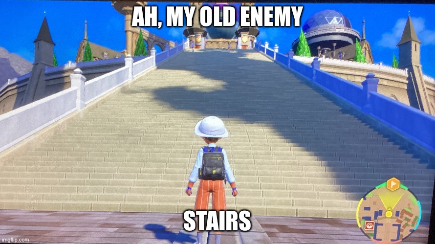 Kung-fu panda reference for yall | AH, MY OLD ENEMY; STAIRS | image tagged in pokemon | made w/ Imgflip meme maker