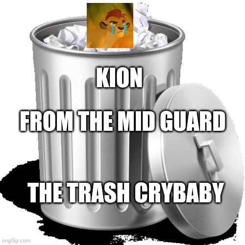 Trash can full | KION; FROM THE MID GUARD; THE TRASH CRYBABY | image tagged in trash can full | made w/ Imgflip meme maker