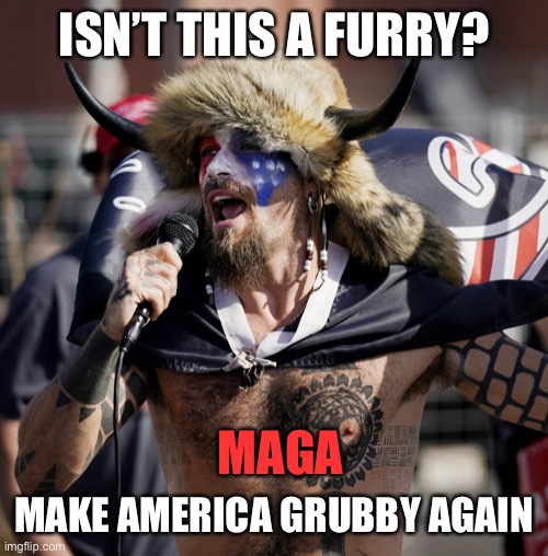 furry horned trump capitol break in | ISN’T THIS A FURRY? MAKE AMERICA GRUBBY AGAIN MAGA | image tagged in furry horned trump capitol break in | made w/ Imgflip meme maker