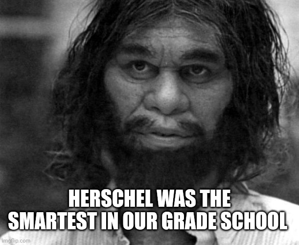 Geico Caveman | HERSCHEL WAS THE SMARTEST IN OUR GRADE SCHOOL | image tagged in geico caveman | made w/ Imgflip meme maker