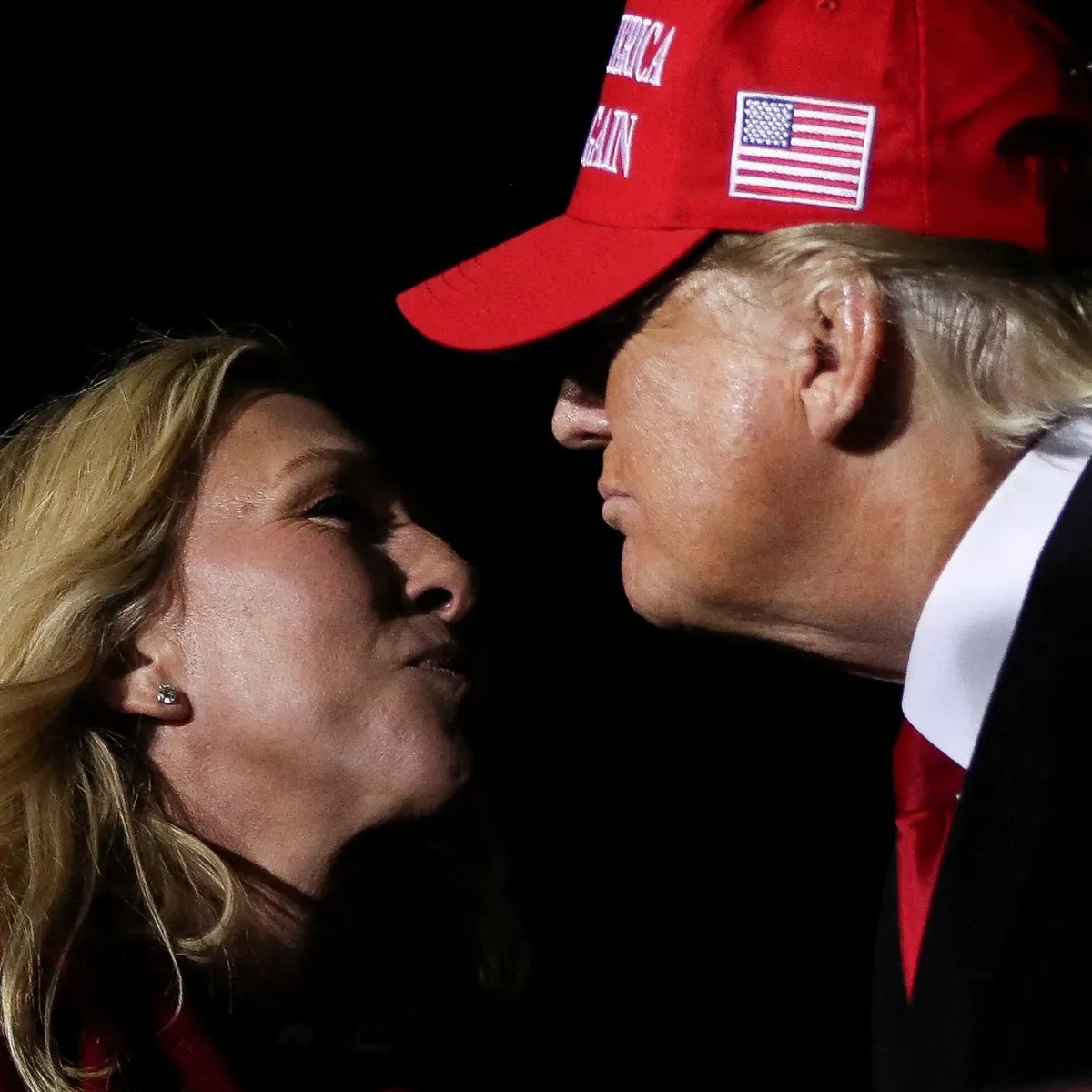 Marjorie Taylor Greene MTG Trump near kiss UGH! Blank Meme Template