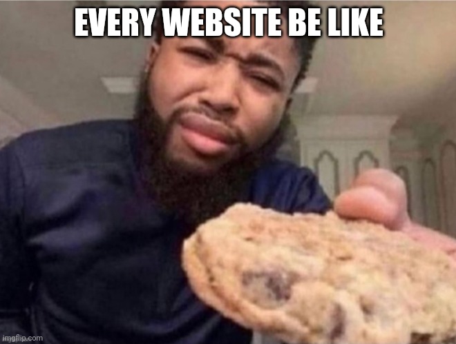 Want a cookie? | EVERY WEBSITE BE LIKE | image tagged in cookie guy | made w/ Imgflip meme maker