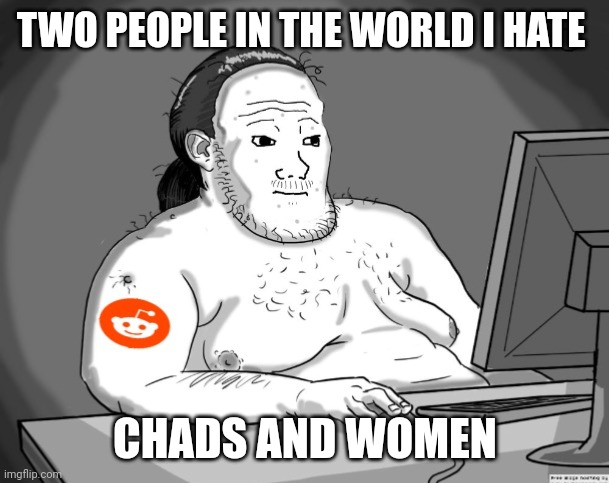 Average Redditor | TWO PEOPLE IN THE WORLD I HATE; CHADS AND WOMEN | image tagged in average redditor,memes,incel | made w/ Imgflip meme maker