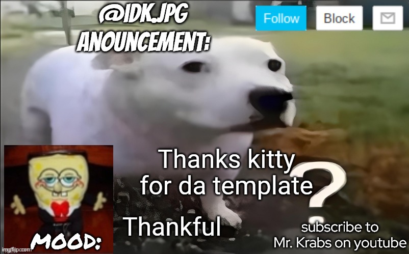 idk.jpg | Thanks kitty for da template; Thankful | image tagged in idk jpg | made w/ Imgflip meme maker