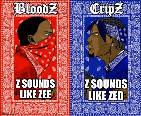 I want to hear you guys argue | Z SOUNDS LIKE ZED; Z SOUNDS LIKE ZEE | image tagged in which side are you on | made w/ Imgflip meme maker