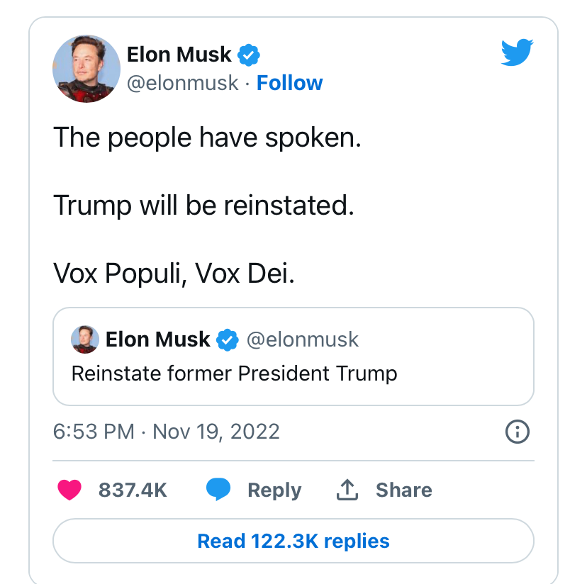 Elon Musk restores Trump’s Twitter account Blank Meme Template