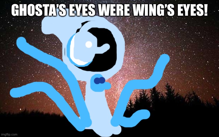 The shocking identity of ghosta! | GHOSTA’S EYES WERE WING’S EYES! | image tagged in night sky,identity,shocking | made w/ Imgflip meme maker