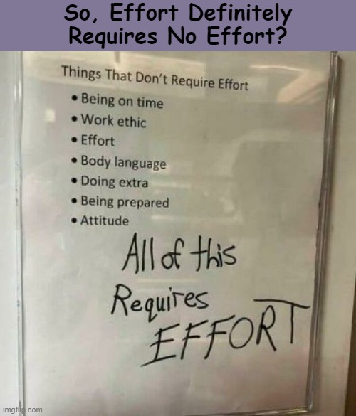 So, Effort Definitely Requires No Effort? | So, Effort Definitely Requires No Effort? | image tagged in effort,no effort,teaching,conflict,funny,memes | made w/ Imgflip meme maker