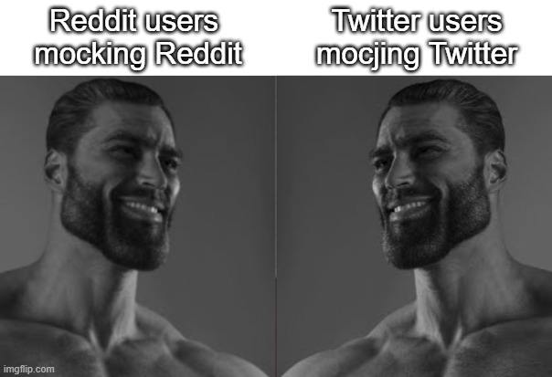 Average fan 2 chad | Reddit users 
mocking Reddit Twitter users
mocjing Twitter | image tagged in average fan 2 chad | made w/ Imgflip meme maker