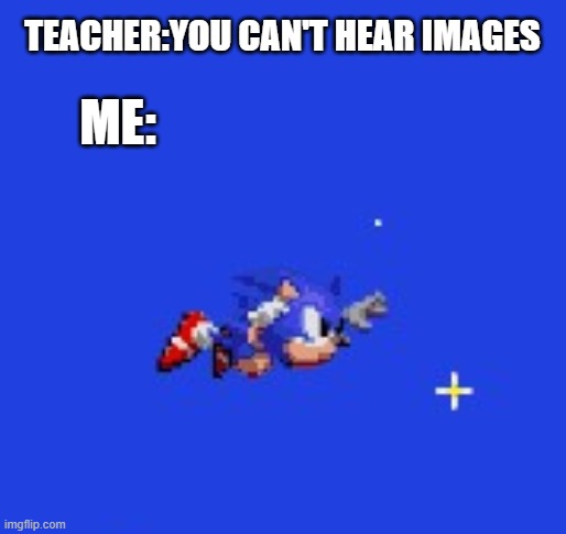 sonic 2 ending | TEACHER:YOU CAN'T HEAR IMAGES; ME: | image tagged in sonic the hedgehog | made w/ Imgflip meme maker