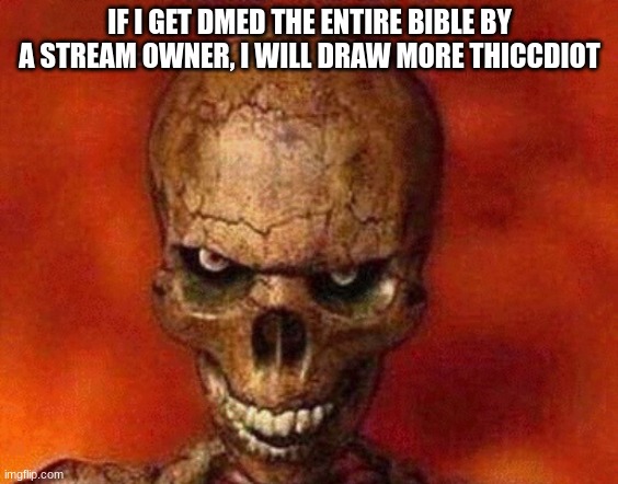 sketelon | IF I GET DMED THE ENTIRE BIBLE BY A STREAM OWNER, I WILL DRAW MORE THICCDIOT | image tagged in sketelon | made w/ Imgflip meme maker