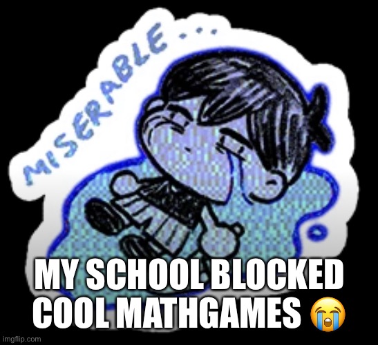 miserable | MY SCHOOL BLOCKED COOL MATHGAMES 😭 | image tagged in miserable | made w/ Imgflip meme maker