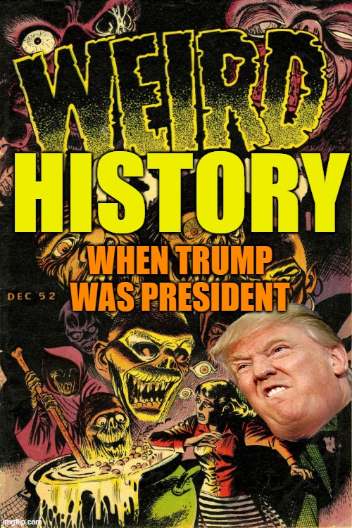 Weird mysteries comic book cover | WHEN TRUMP WAS PRESIDENT HISTORY | image tagged in weird mysteries comic book cover | made w/ Imgflip meme maker