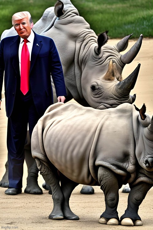 Show These Rhinos Outta Town Once And For All. | image tagged in show these rhinos outta town once and for all,trump bill signing,fjb | made w/ Imgflip meme maker