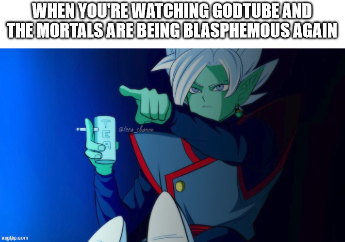 time to learn hakai | WHEN YOU'RE WATCHING GODTUBE AND THE MORTALS ARE BEING BLASPHEMOUS AGAIN | image tagged in zamasu | made w/ Imgflip meme maker