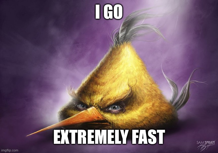 Realistic yellow angry bird | I GO; EXTREMELY FAST | image tagged in realistic yellow angry bird,angry birds,memes | made w/ Imgflip meme maker
