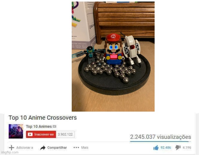 Collector and Mario and portal 2 and Lego and ball bearings crossover | image tagged in top 10 anime crossovers | made w/ Imgflip meme maker