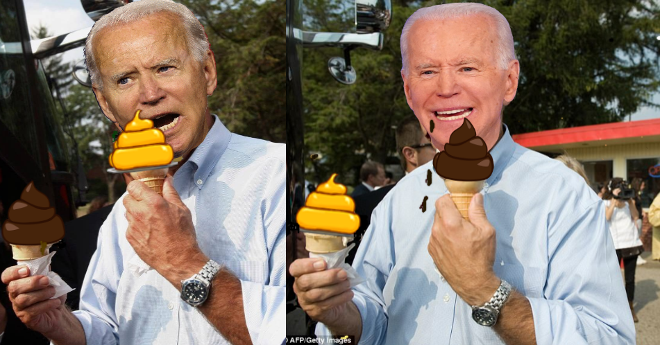 Biden eats 2 poop cream cones 2 Blank Meme Template