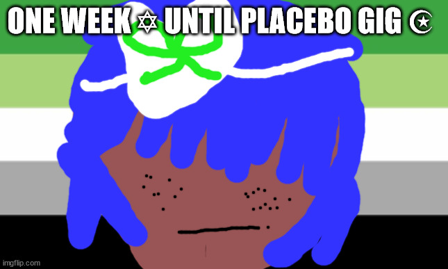 Brian molko will not die tomorrow ?‍? | ONE WEEK ✡ UNTIL PLACEBO GIG ☪ | image tagged in aromantic flag | made w/ Imgflip meme maker