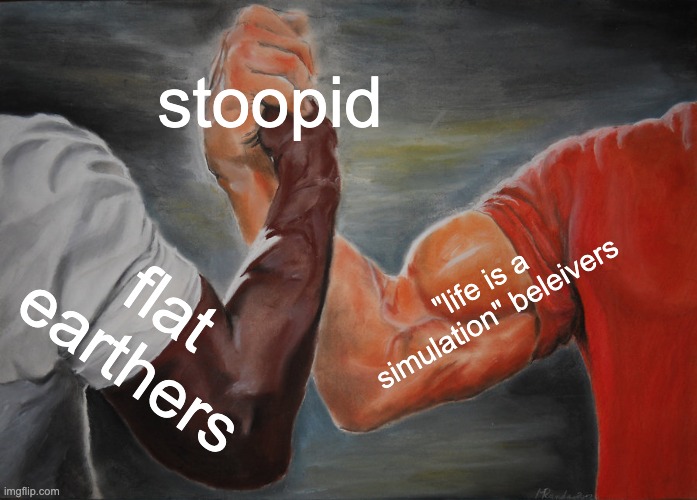 Epic Handshake Meme | stoopid; "life is a simulation" beleivers; flat earthers | image tagged in memes,epic handshake | made w/ Imgflip meme maker