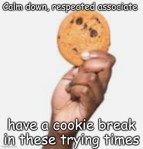 cookie | Calm down, respected associate; have a cookie break in these trying times | made w/ Imgflip meme maker