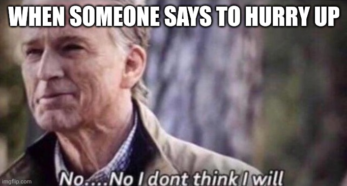 no i don't think i will | WHEN SOMEONE SAYS TO HURRY UP | image tagged in no i don't think i will | made w/ Imgflip meme maker