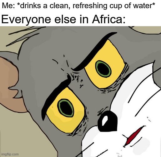 Bet they're jealous | Me: *drinks a clean, refreshing cup of water*; Everyone else in Africa: | image tagged in memes,unsettled tom,fresh water,africa | made w/ Imgflip meme maker