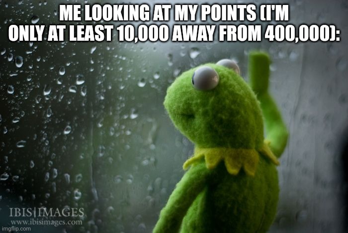 Please end my suffering | ME LOOKING AT MY POINTS (I'M ONLY AT LEAST 10,000 AWAY FROM 400,000): | image tagged in kermit window | made w/ Imgflip meme maker